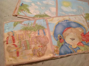 Pinning the edges of the pages to ensure straight book.  